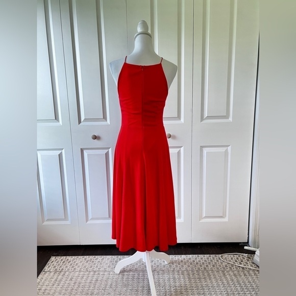 LULU’S Women’s Size Medium Red-Orange High Halter Neck Cut-Out A-Line Midi Dress - Picture 8 of 15